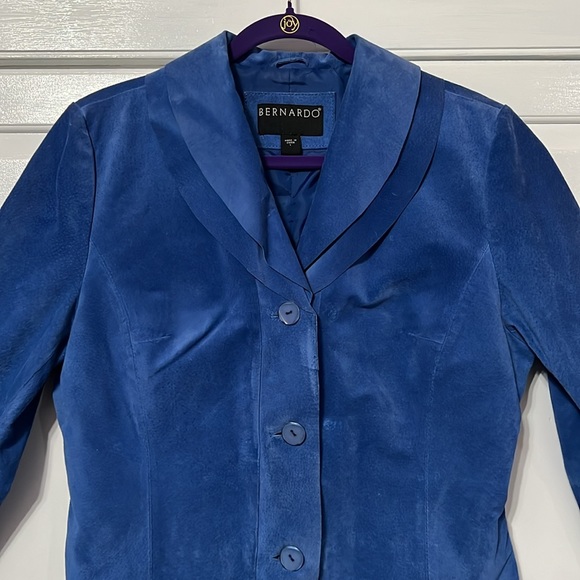Bernardo Royal Blue Suede Jacket with Double Ruffle Collar & Ruffle at Bottom - Picture 2 of 15